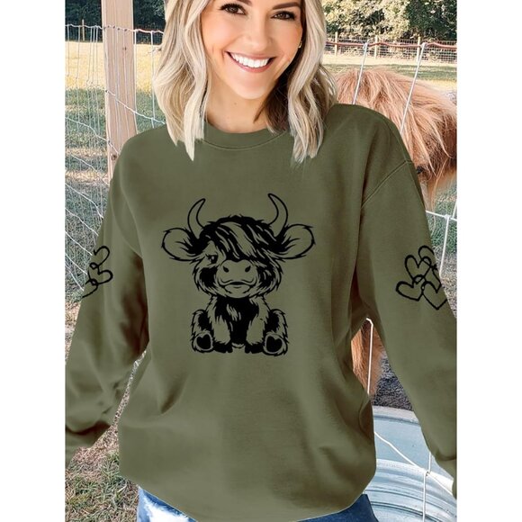 Women Highland Cow Sweatshirt Cute Cowgirl Gift Christmas Farm Long Sleeve - Picture 2 of 6